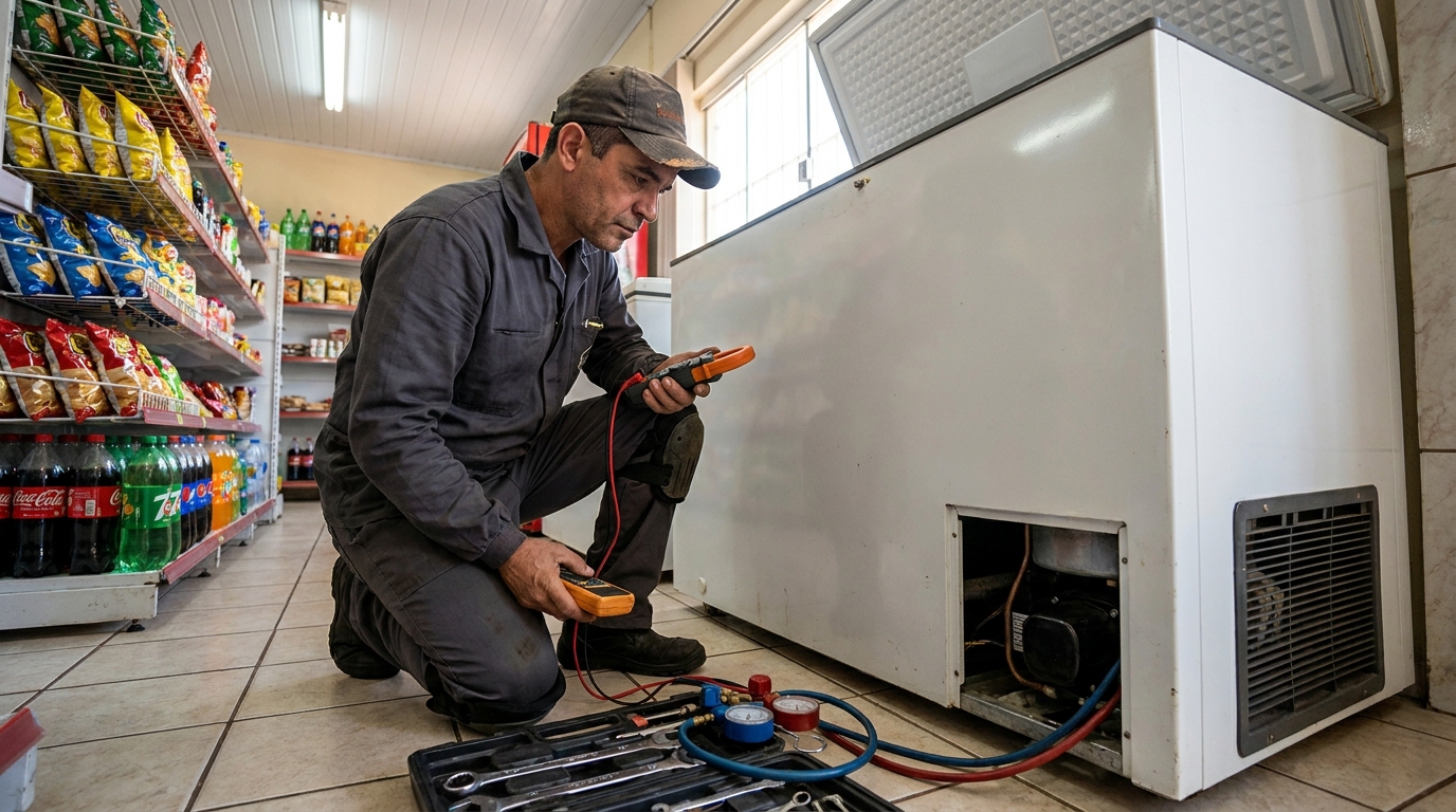 Reparo da placa eletrônica de um freezer em atendimento em Cuiabá‑MT
